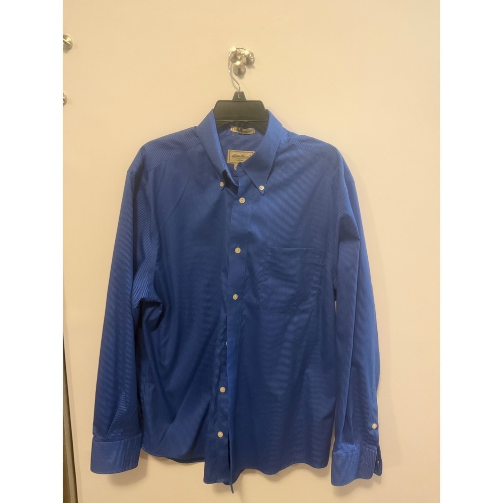 Eddie Bauer Blue Micro Stripe Wrinkle Resistant Cotton Button Down Shirt Large